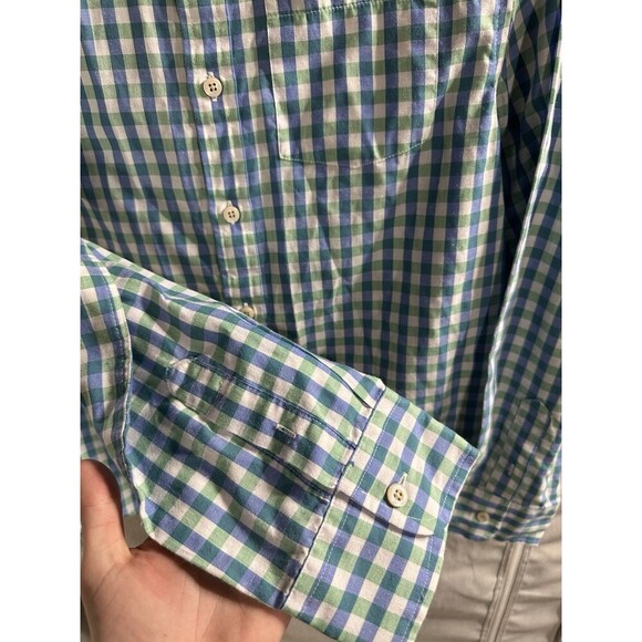 Crown & Ivy Men L Blue White Green Long Sleeve Button Down‎ Plaid Men's - Picture 3 of 7